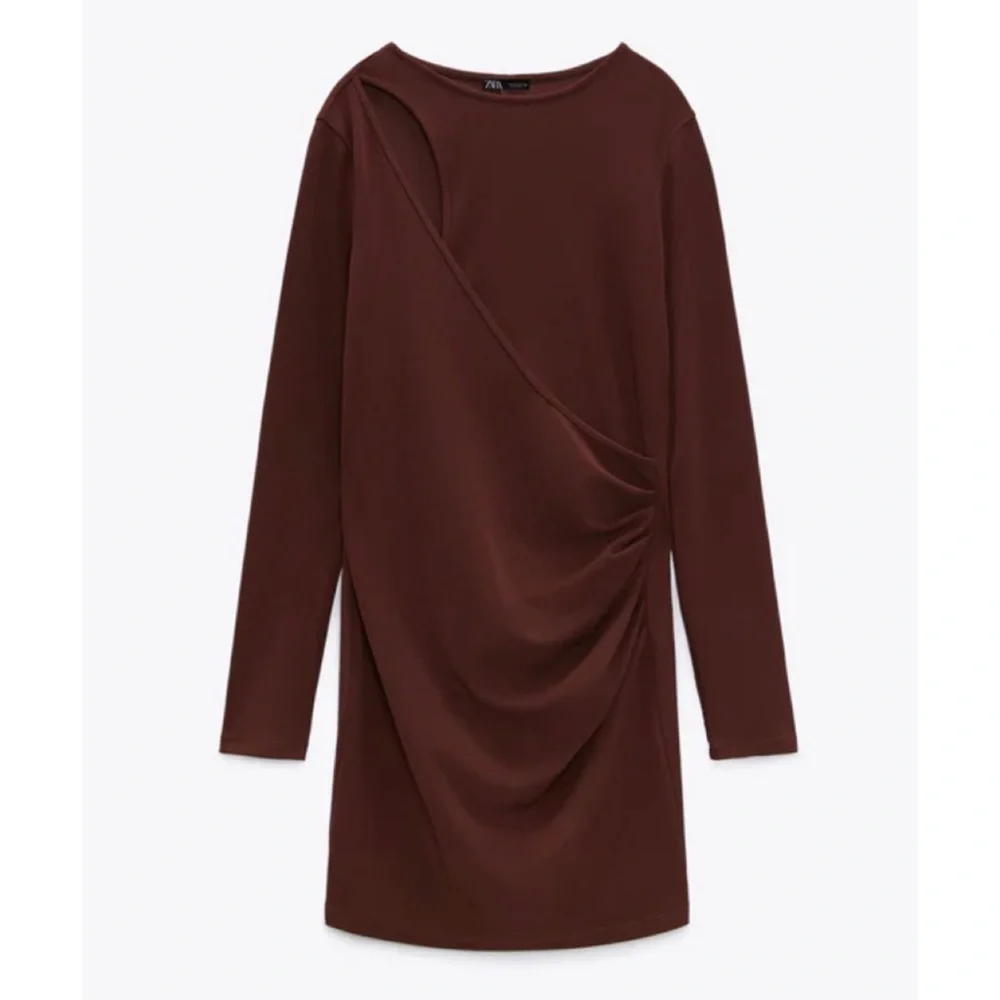 ZARA • Brown Keyhole Cutout Long Sleeve Bodycon Mini Dress, M - Picture 2 of 16